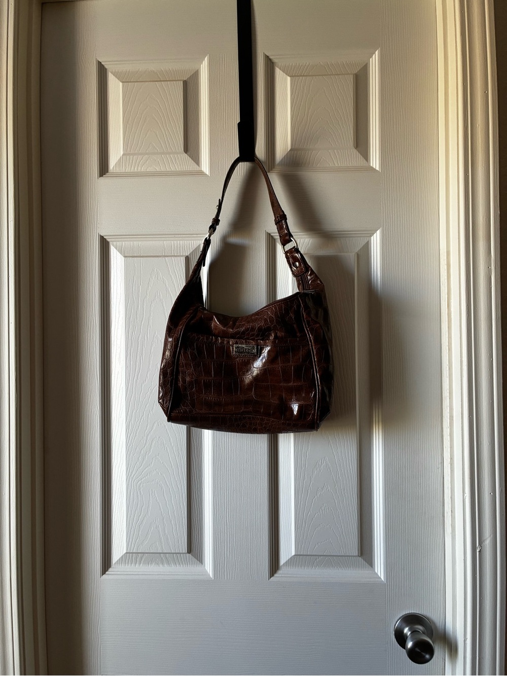 Nine West Dark Brown Croc-Embossed Shoulder Bag